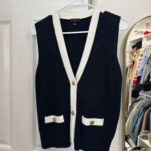 Navy and White Knit Vest with Button Details